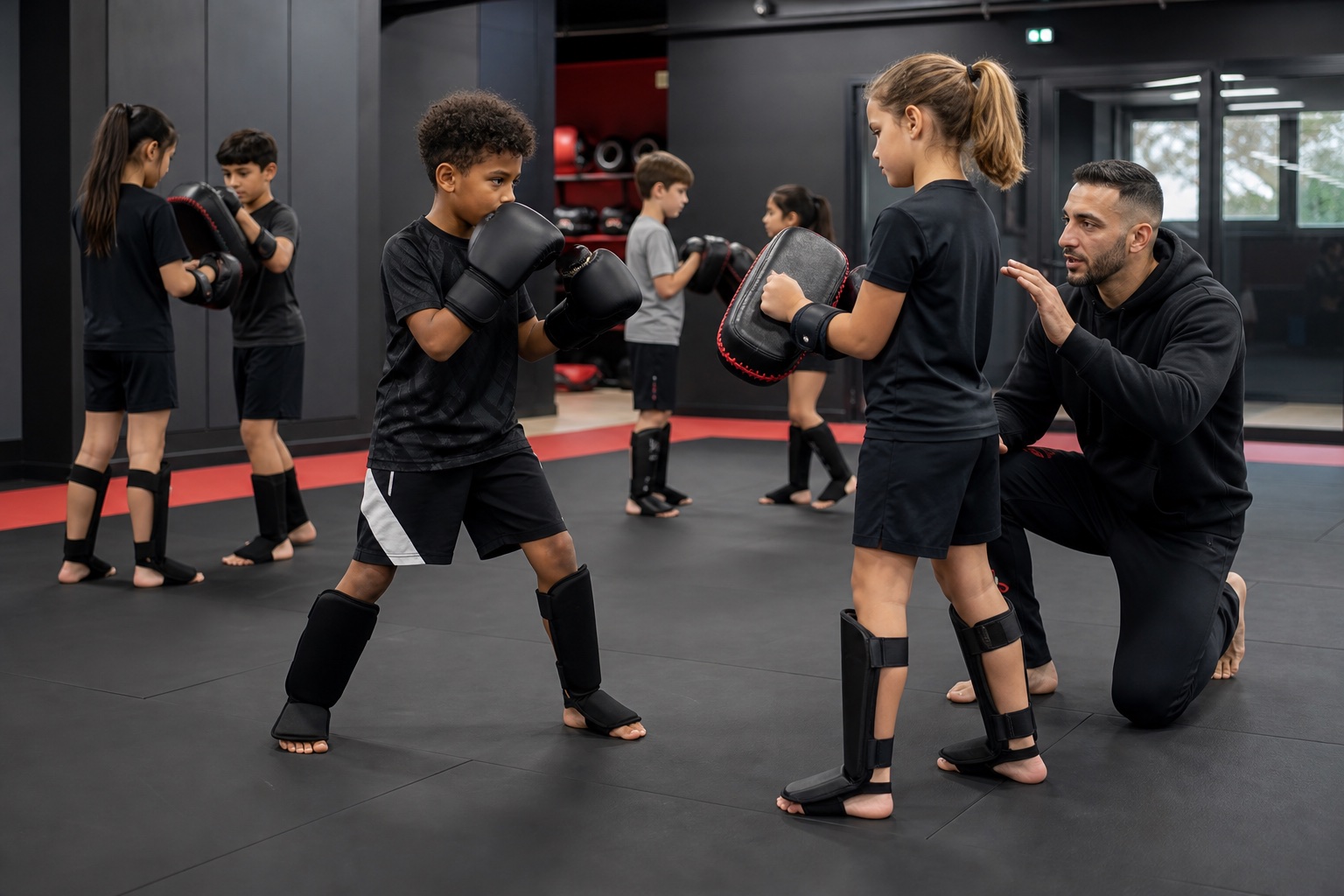 Cours enfant avec exercices contrôlés sur paos et coach attentif